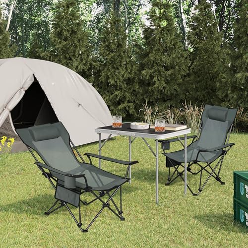 Woltu Set de 2 chaises de camping pliables avec dossier réglable et porte-gobelet - Gris