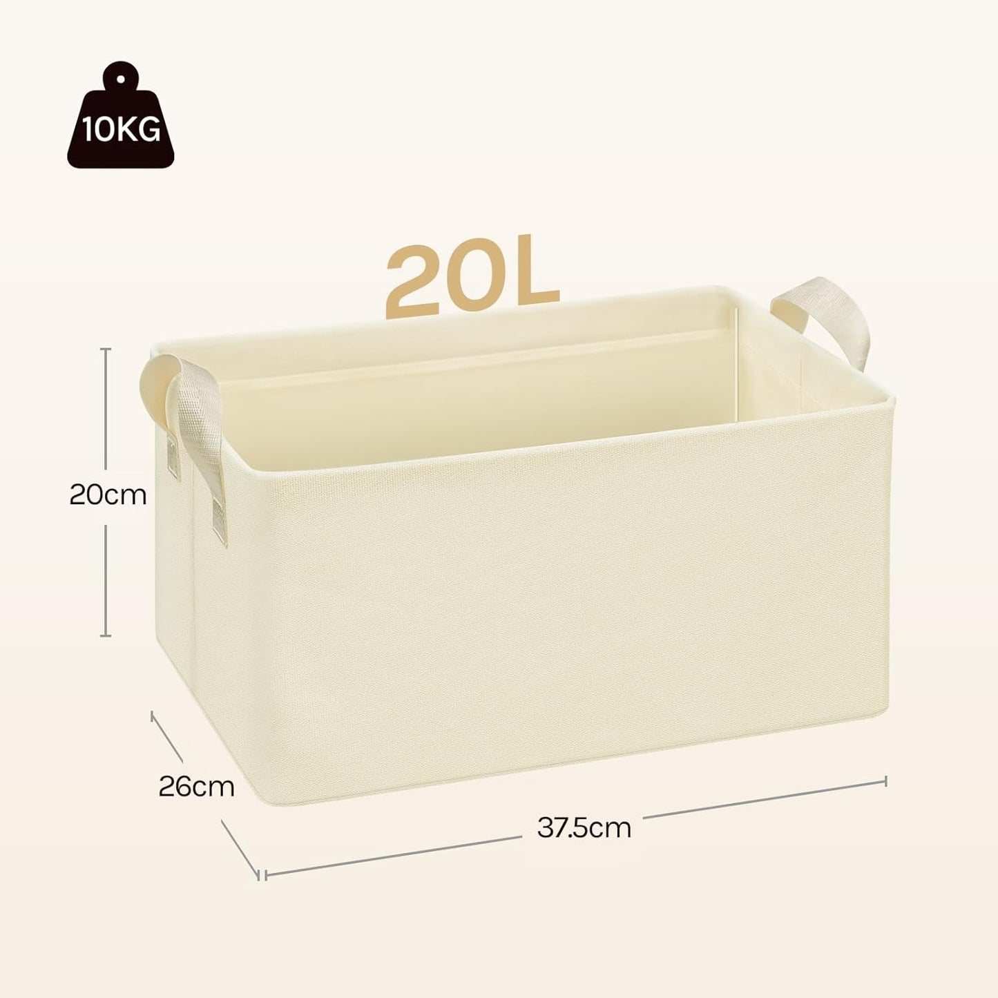 Woltu Boîte de rangement pliable Lot de 5 - Cubes de rangement en tissu avec poignées - Boîtes de rangement empilables pour vêtements et jouets - Crème - 37,5 x 20 x 26 cm
