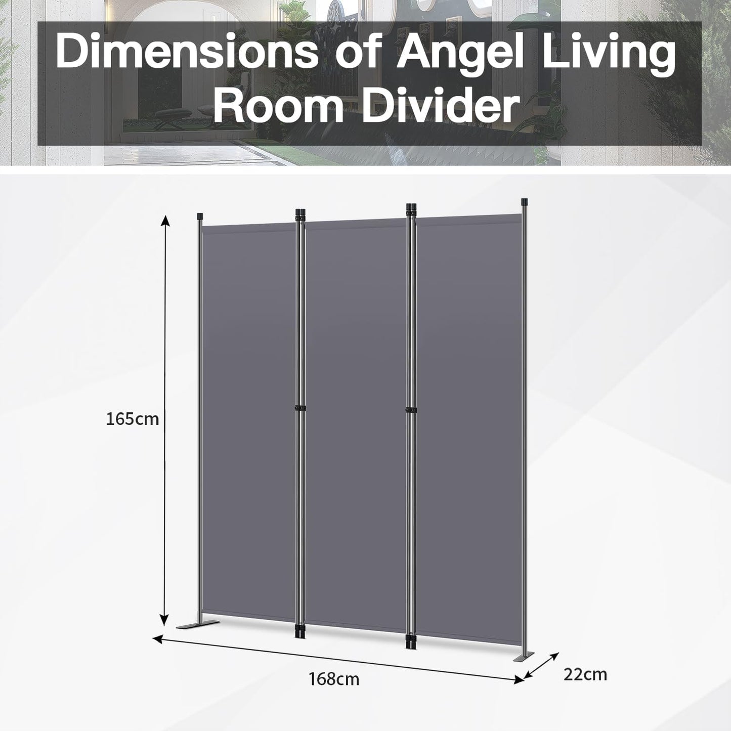 Angel Living Paravent 3 pièces - Séparation d'espace élégante et protection de la vie privée - Cadre en acier robuste - Tissu polyester - Gris