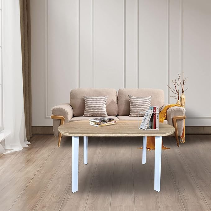 VVD Table basse - métal bois - 90 x 50 cm - blanc brun clair