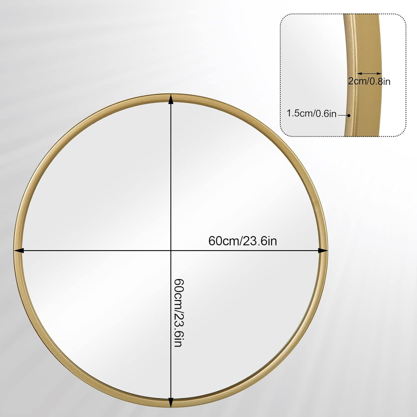 Woltu Miroir mural rond 60x60 cm - Cadre métal doré - Miroir de salle de bain et d'intérieur moderne