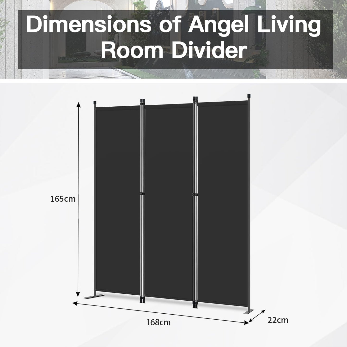 Angel Living Paravent - 3 Panneaux - 168 x 165 cm - Noir