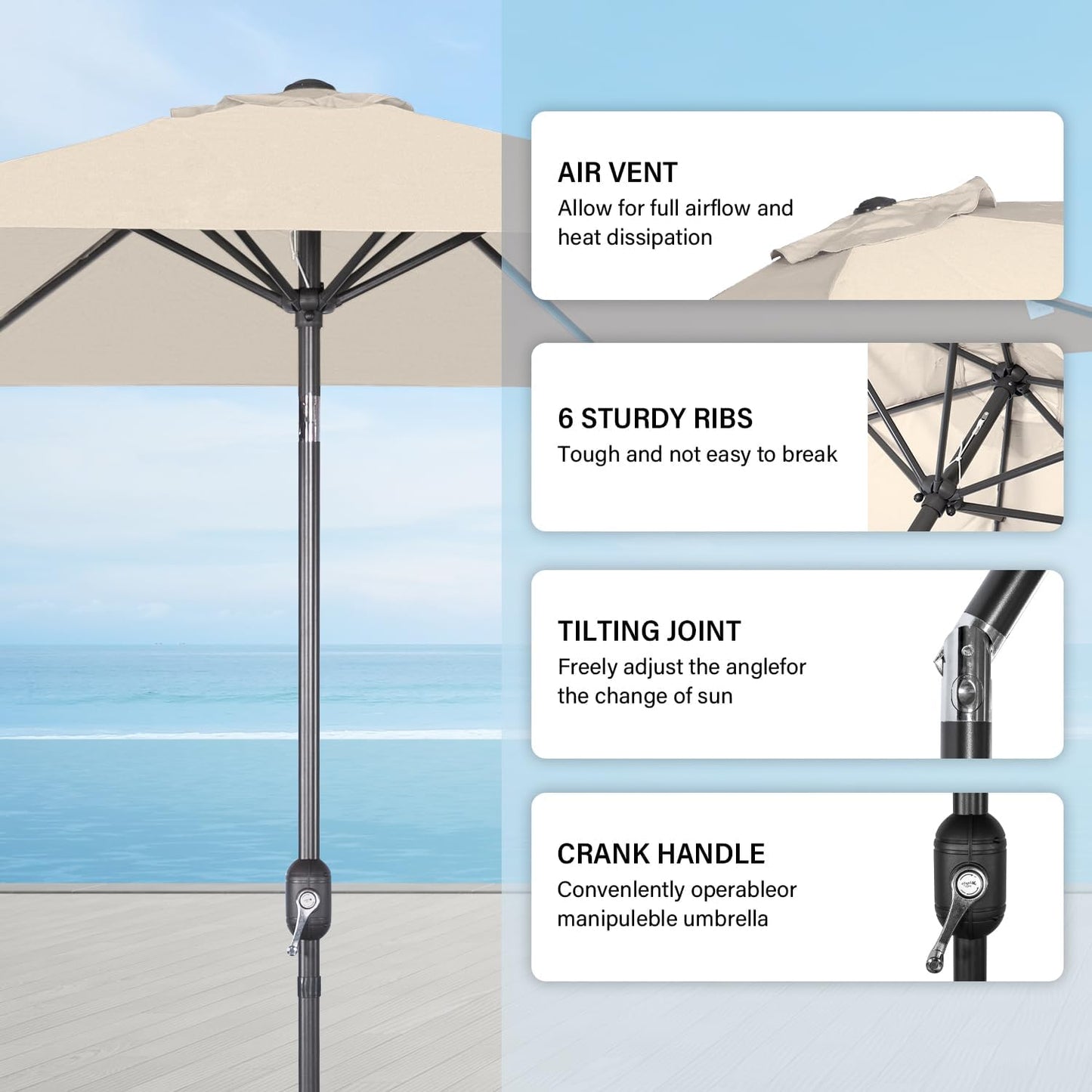 Angel Living Parasol - Ø300 cm - Inclinable - Crème