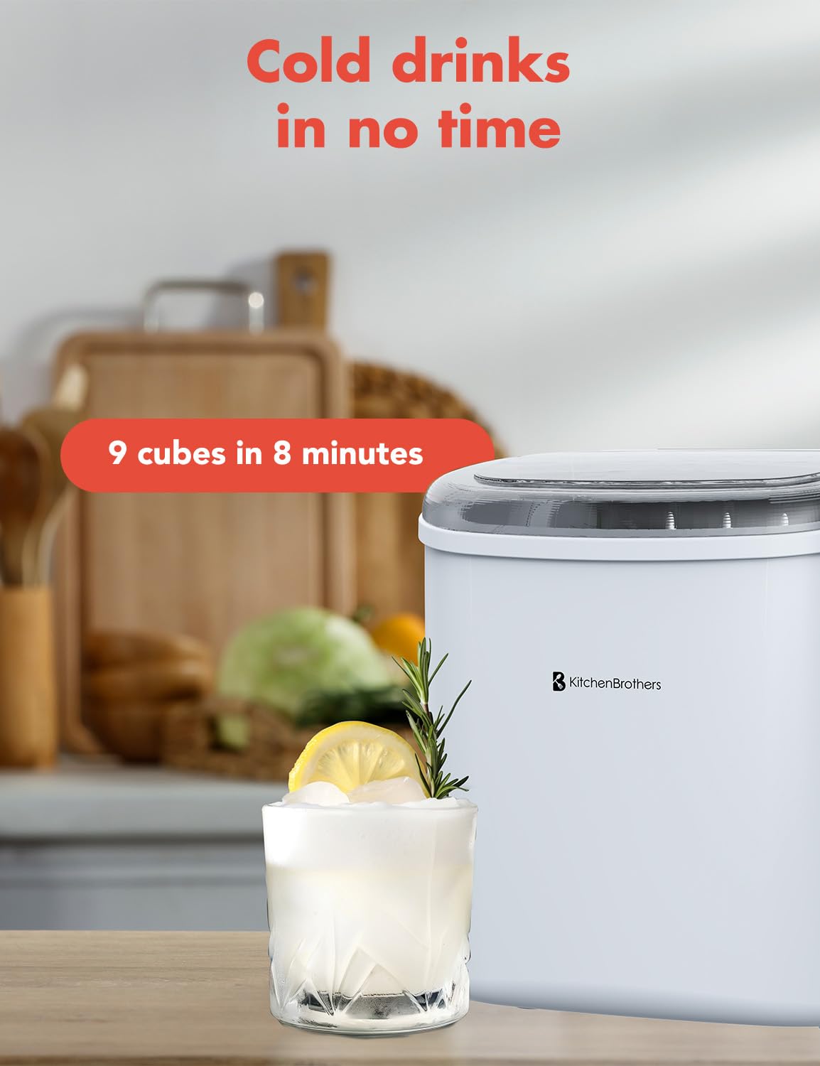 KitchenBrothers Machine à glaçons - 1,2 litre - 95 Watt - 32D x 31B x 25H - Blanc
