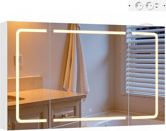EUGAD armoire de toilette salle de bain - 1 porte miroir - éclairage led 3 températures de couleur avec prises - blanc 100 x 60 x 14,5 cm
