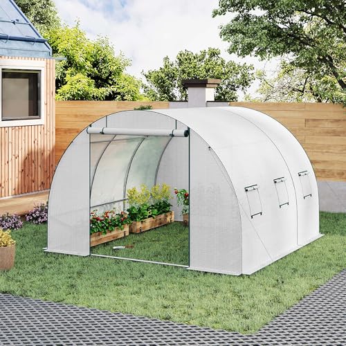 Woltu Serre tunnel pour jardin - Blanc - 300 x 300 x 200 cm
