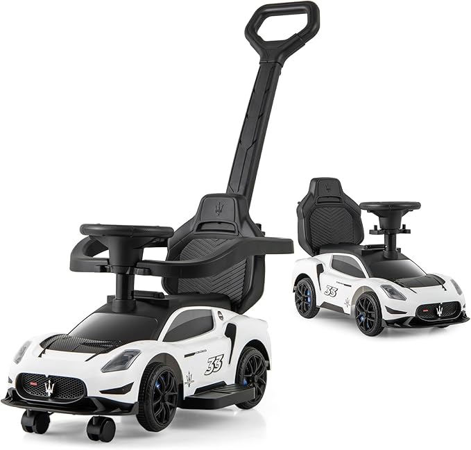 Voiture de marche Coast Maserati blanche - Voiture de marche et de poussée 3-en-1 avec musique et rangement - 90 x 41 x 90 cm