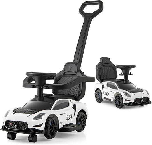 Voiture de marche Coast Maserati blanche - Voiture de marche et de poussée 3-en-1 avec musique et rangement - 90 x 41 x 90 cm