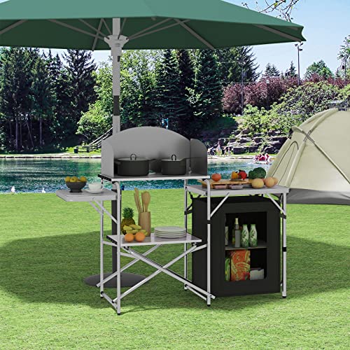 Table de camping Woltu Noir/Blanc - Cuisine de camping pliable avec sac de rangement - 147 x 40 x 111 cm