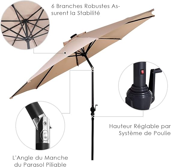 Parasol Coast avec éclairage LED - Ø270 cm - Beige