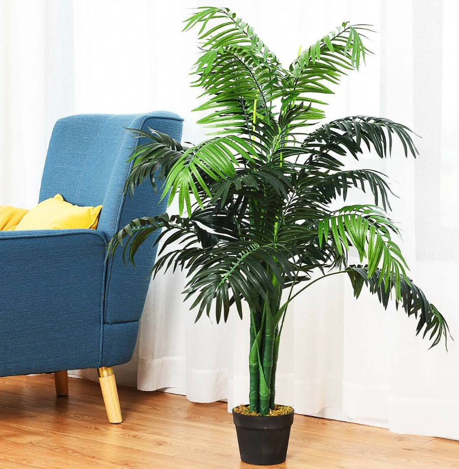 Palmier Areca artificiel de 1,1 mètre de haut - Arbre décoratif en soie avec panier pour l'intérieur et l'extérieur