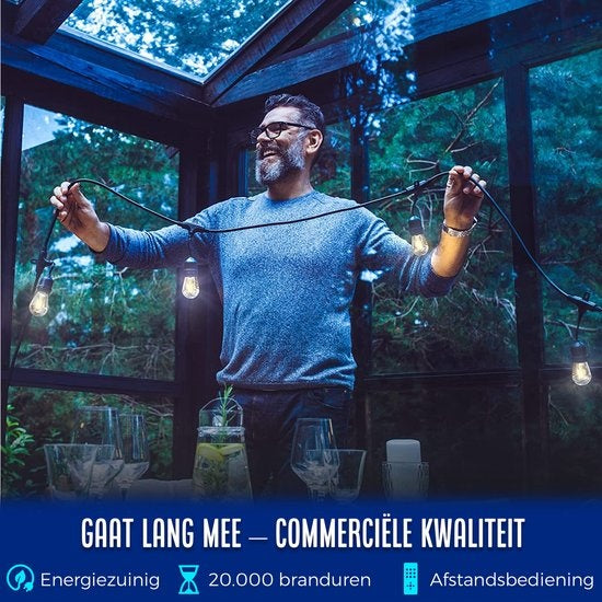 SHINE - Guirlande lumineuse d'extérieur - Guirlande lumineuse à énergie solaire - Cordon d'allumage à leds solaires - Éclairage de fête - Guirlande d'ampoules - Éclairage de jardin - Éclairage d'ambiance vintage - 15 ampoules à leds enfichables avec téléc