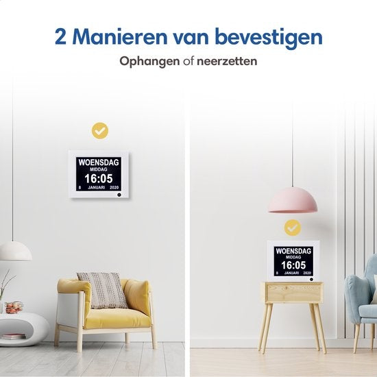 Safe Age® Dementia Clock XL - Horloge calendrier numérique avec date et jour - Réveil médical, fonction alarme et fonction cadre photo - Horloge Alzheimer / Horloge Seniors