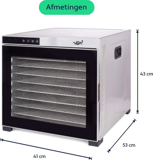 Déshydrateur d'aliments - Vita5 Nobel PRO 10 - Acier inoxydable - Minuterie 24 heures - Panneau de contrôle LED - 10 couches