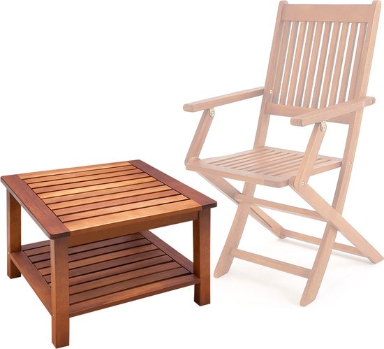 Table d'appoint Casaria Bois d'acacia - 45x45x45cm - avec 2 étagères Marron