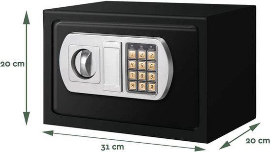 BRASQ Coffre-fort électrique noir - 31x20x20 cm - Serrure à chiffres - Matériel de fixation inclus - Tirelire - coffre-fort à argent - Tirelire avec serrure à combinaison