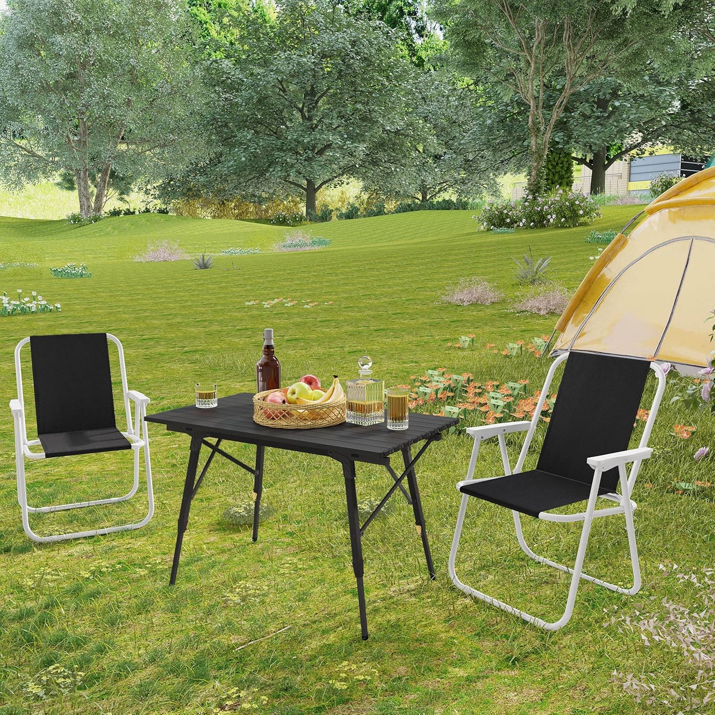 WOLTU Lot de 2 chaises de camping pliantes - Noir