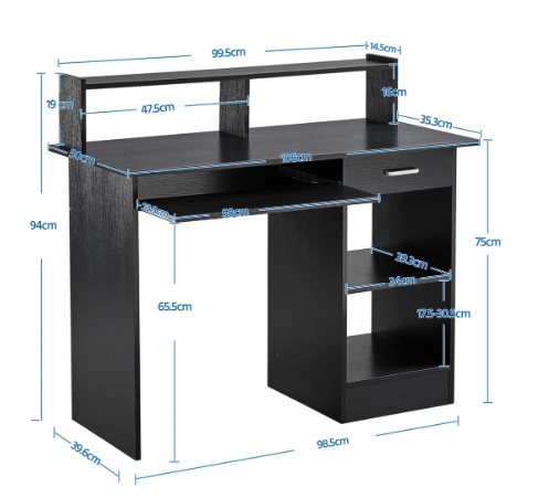 Yaheetech Bureau avec tiroir - Noir - 106 x 50 x 94 cm - Bureau d'ordinateur avec compartiment de rangement