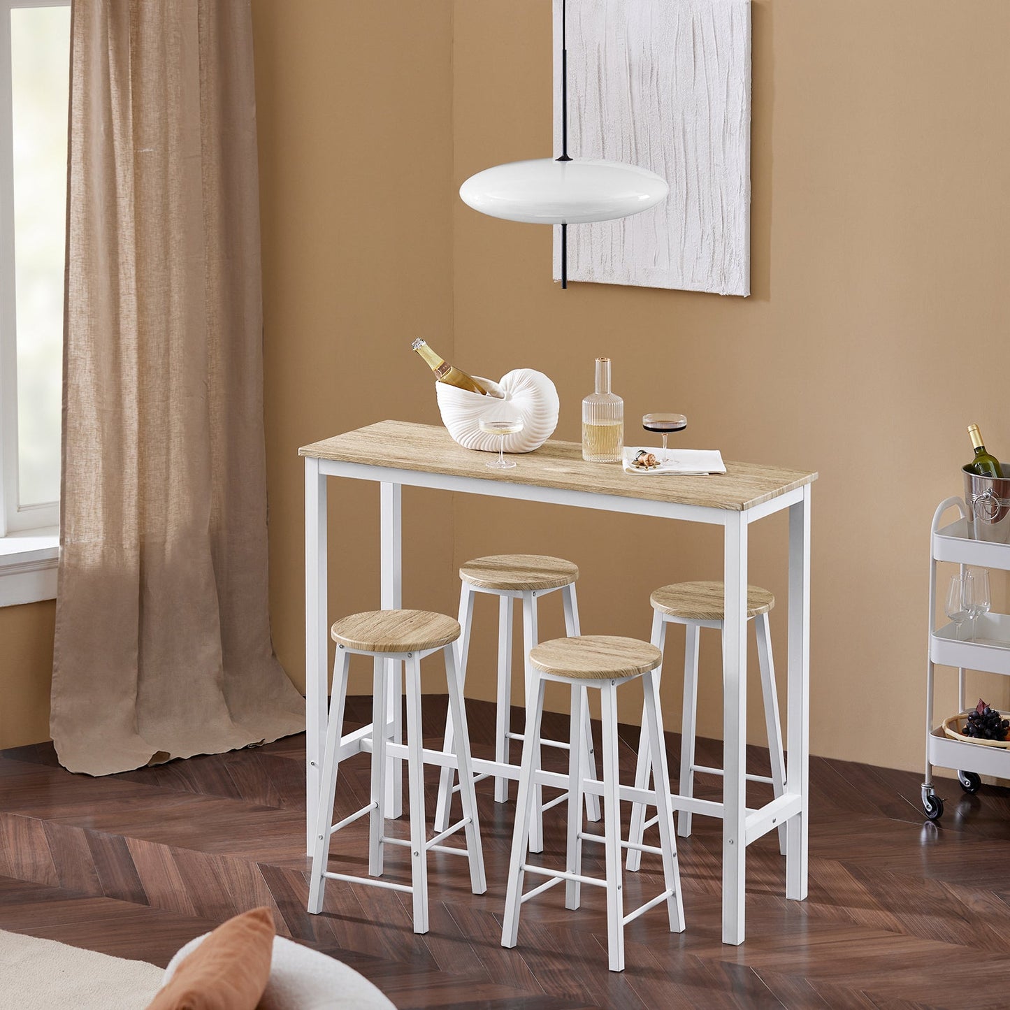 SoBuy Table de bar avec 4 tabourets - Max. 150 kg - Industriel - 120 x 40 x 100 cm - Marron / Noir