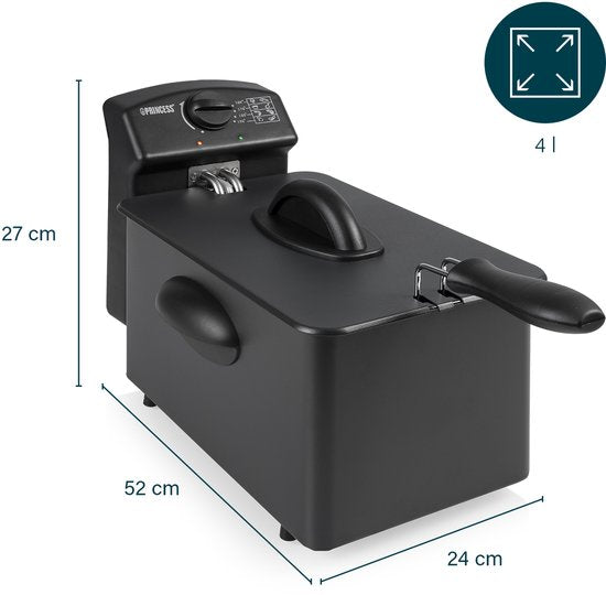 Princess fryer 182729 - Friteuse - 4 litres - Zone froide - 2000 watts - Collection Black Steel