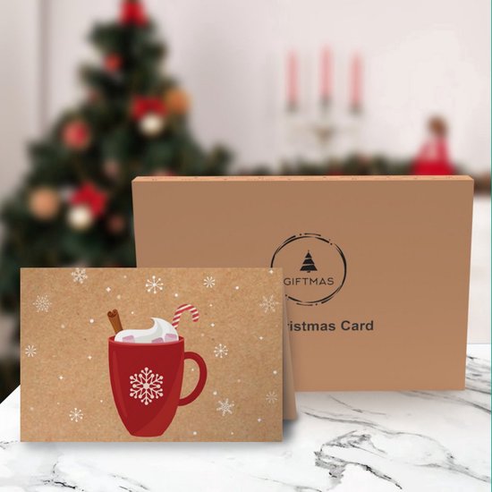 Giftmas Christmas Collection - Set de cartes de vœux et de cartes de Noël - 36 cartes de vœux avec 12 motifs - Enveloppes et autocollants inclus - Papier kraft avec impression en noir pour les fêtes - 20×15 cm