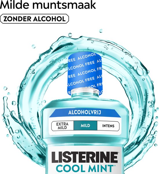 Bain de bouche Listerine Cool Mint Mild, aux huiles essentielles, contre la mauvaise haleine et la plaque dentaire, au goût de menthe doux, 1 L