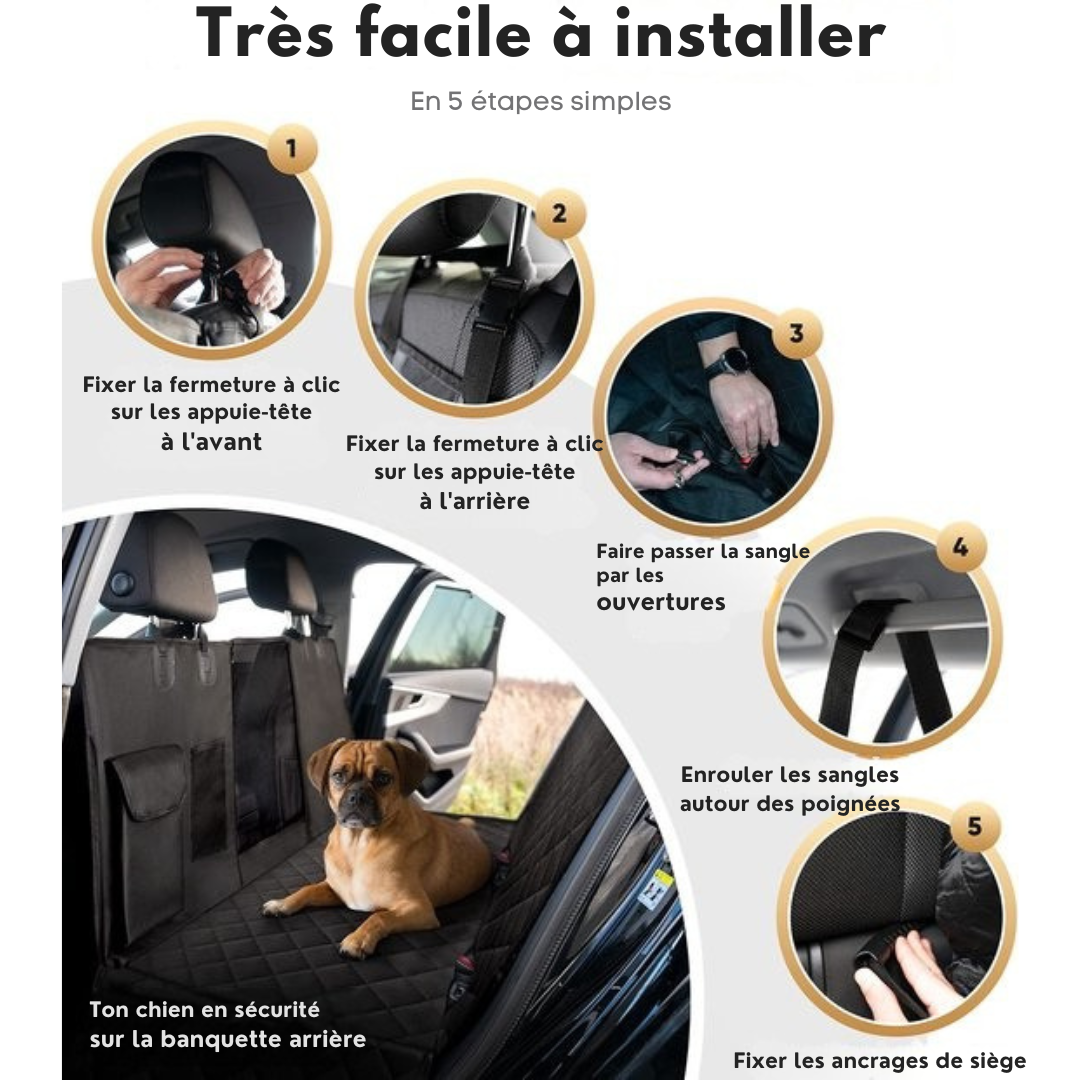 Housse de voiture pour siège arrière de chien - HELDENWERK - imperméable et résistante aux rayures - avec protection latérale et fenêtre de visualisation - noir