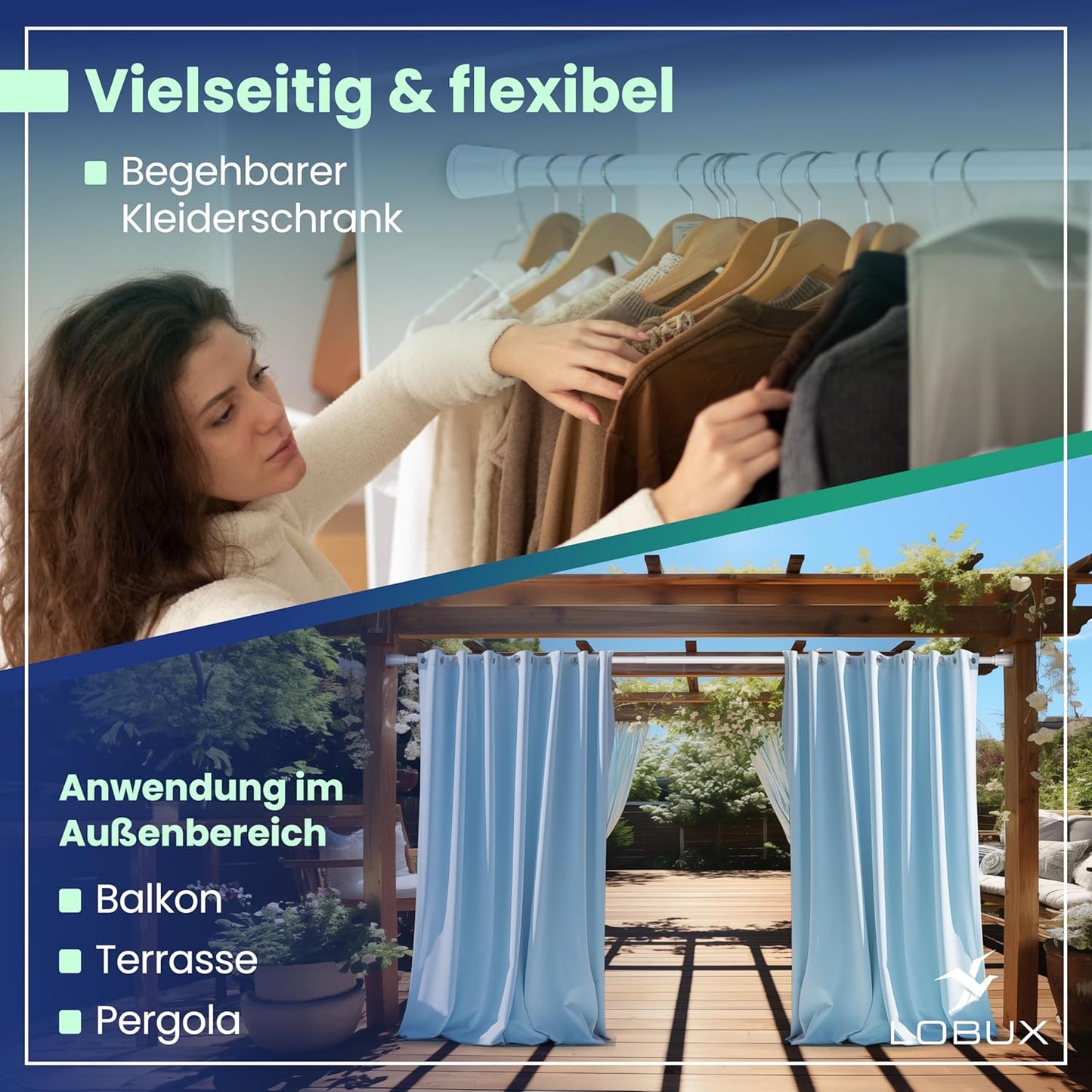 LOBUX® - Tringle à rideau sans perçage [blanc, 260-350cm] - tringle télescopique extension de rideau - tringle de douche sans perçage - tringle à rideau, tringle à rideau de douche, tringle à linge, tringle de serrage filet de chat