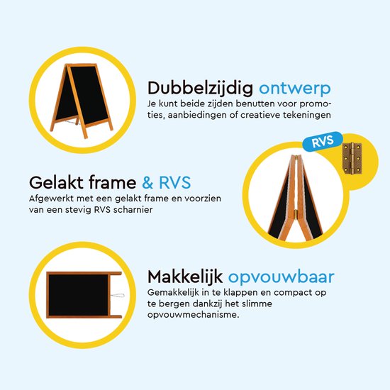 BRASQ Chalkboard Mahogany - 70x130 CM - Tableau noir - Enseigne publicitaire - Enseigne de trottoir - Double face - pour l'intérieur et l'extérieur - Hospitality