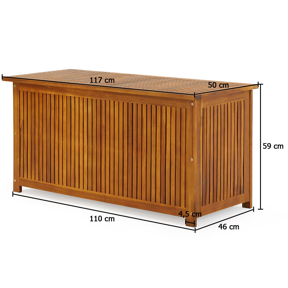 Boîte de rangement de jardin - Casaria - Bois d’acacia avec revêtement intérieur - 117 x 50 x 59 cm - Marron