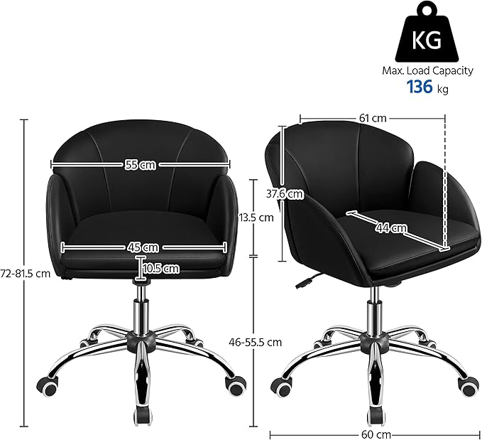 Chaise de bureau ergonomique Yaheetech - Noire - Chaise pivotante réglable avec accoudoirs et fonction d'inclinaison