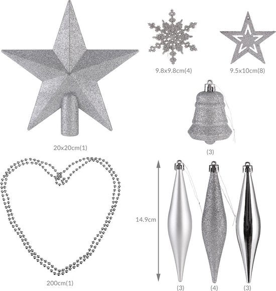 Boules de Noël - 102 pièces - Argent
