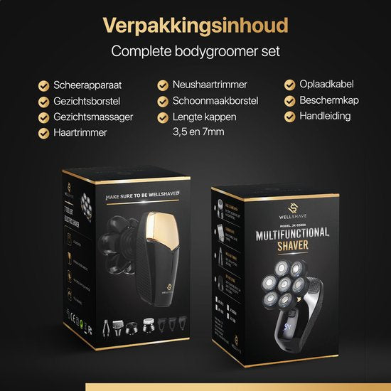 Wellshave 5 in 1 Shaver Men Deluxe - Tondeuse pour le visage et la tête - Rasoir humide et sec - Tondeuse pour le nez - Rasoir pour le crâne