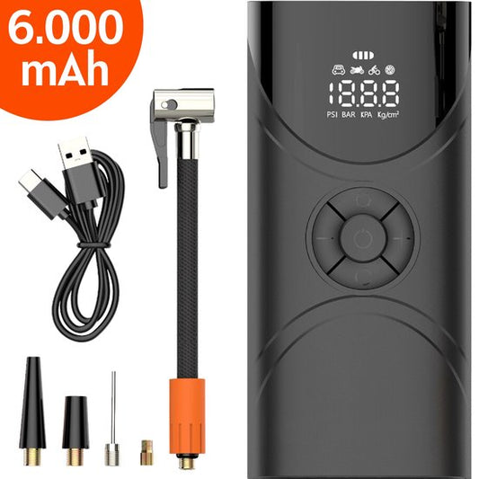 Compresseur d'air portable - pompe à vélo électrique - pompe à pneu pour voiture, moto, vélo, ballon, lit gonflable - Puissance : 6 000 mAh