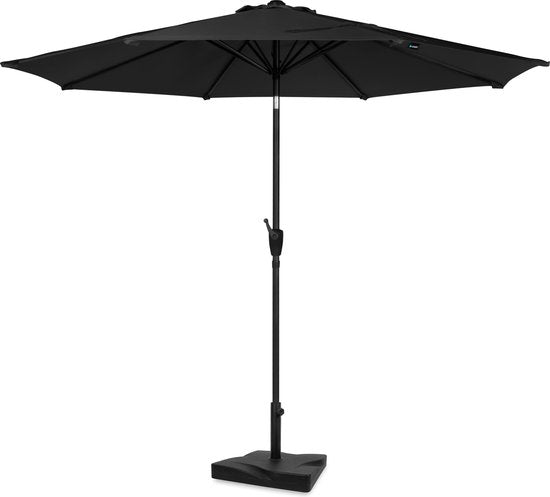 VONROC Premium Parasol à manche Recanati Ø300cm - Base de parasol et housse de protection incluses - Parasol rond - Inclinable - Toile résistante aux UV - Noir