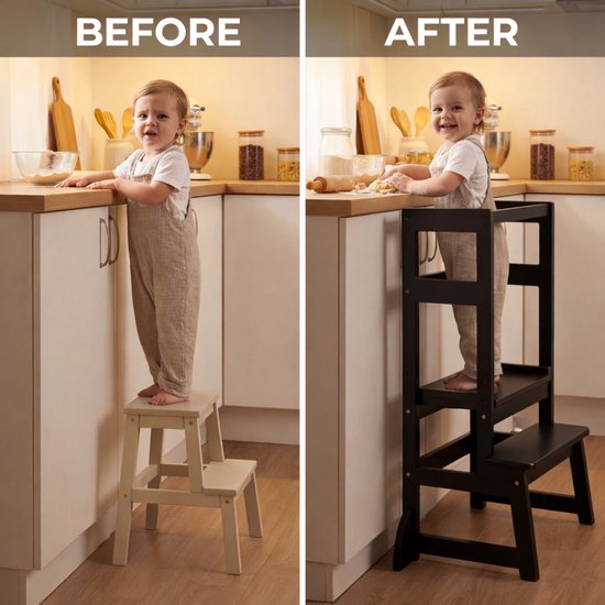 Oemmie Learning Tower - Tour d'apprentissage - Tour d'apprentissage Montessori - Tour d'apprentissage Kitchen Aid - Tour d'apprentissage - Step up - Marchepied pour enfants - Noir