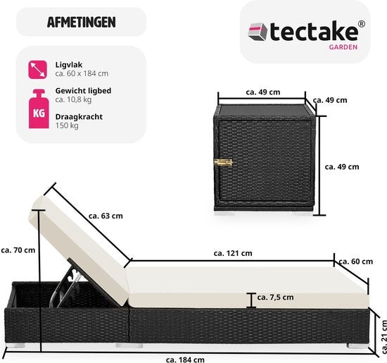 Tectake 2 chaises longues de luxe avec table d'appoint - Noir - Housse de protection incluse - 401500