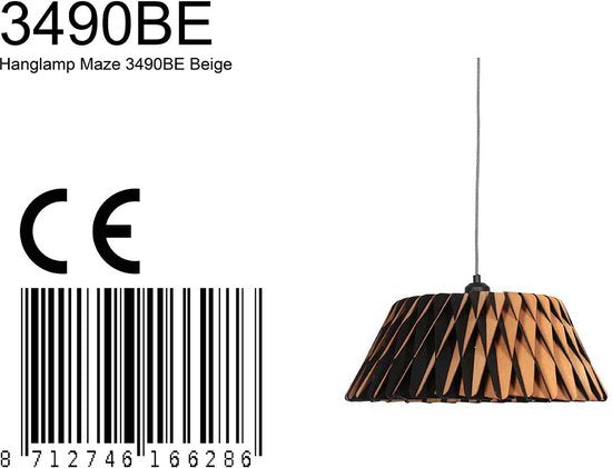 Anne Lighting - suspension - Maze - naturel - bois - Ø 46 cm - E27 - 3490BE