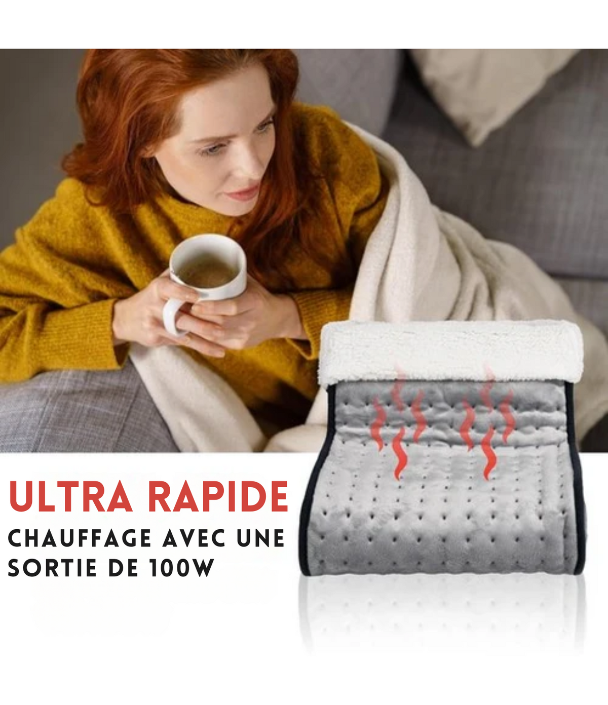Coussin chauffant - Alpina - Chauffe-pieds électrique - Housse intérieure lavable - 3 niveaux de chaleur - Gris