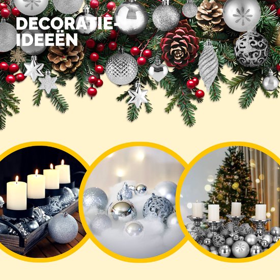 Boules de Noël Deuba - Lot de 103 boules en plastique mat brillant - argenté