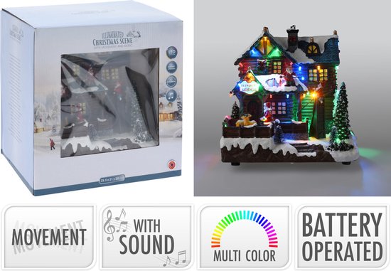 Maison du village de Noël - avec mouvement, lumières LED et musique - 25 cm - poliresin