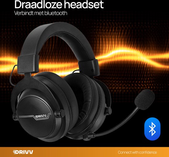 Drivv. PRO Casque de jeu sans fil avec microphone - Casque de jeu Bluetooth adapté à PS4, PS5, Xbox Series et PC - Sans fil 2.4GHz