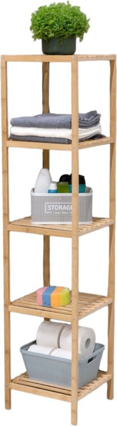 alpina Support de salle de bain - 5 couches - Bois de bambou écologique - Meuble de salle de bain - Serviettes, shampoing et après-shampoing