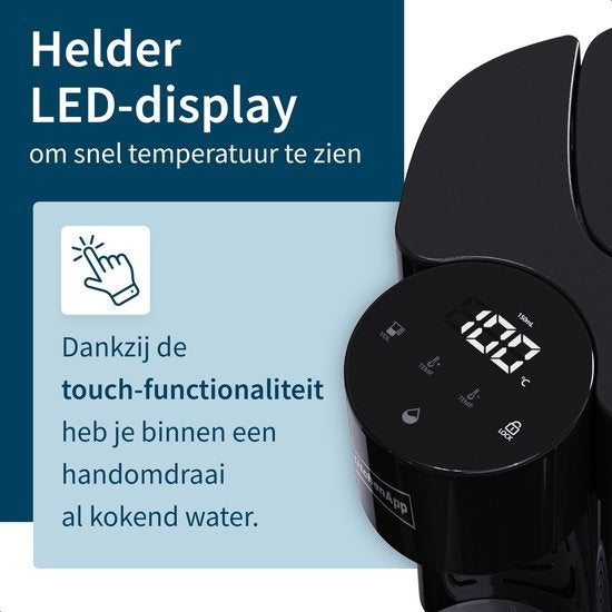 KitchenApp Distributeur d'eau chaude avec filtre - Bouilloire instantanée de luxe avec contrôle de la température - Robinet d'eau chaude 2.7L - Noir