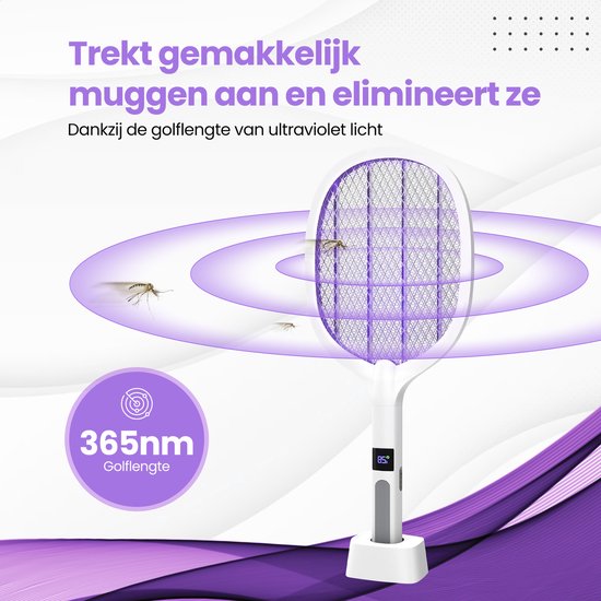 TTD® Premium Electric Fly Swatter and Mosquito Lamp Rechargeable with XXL 2 Meter Charging Cable and LCD Screen - 2 Stages Fly Swatter and Mosquito Lamp - 2500 Volts - Rechargeable via USB and Power Socket - With Safety Net - UV Light - Fly Catcher