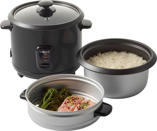 Tomado TRC1501B - Cuiseur à riz - Capacité 1,5 litre - Panier vapeur - Fonction maintien au chaud - Sans PFAS - Noir