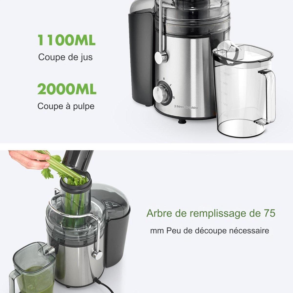 Centrifugeuse - KitchenBrothers - Extracteur de jus - Fruits et légumes - 1100ml - 800W - Noir