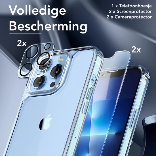 Coque Podec pour iPhone 13 Pro transparente - Lot comprenant 2 protecteurs d'écran + 2 protecteurs d'appareil photo - Coque de téléphone avec verre de protection - Coque transparente