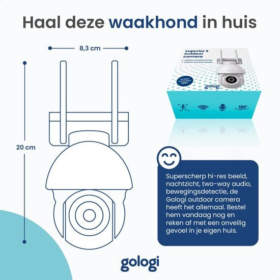Gologi Superior Outdoor camera 2 - Caméra extérieure avec vision nocturne - Caméra de sécurité - Caméra de sécurité - Montage mural et sur toit - 4MP - Avec wifi et application - Noir