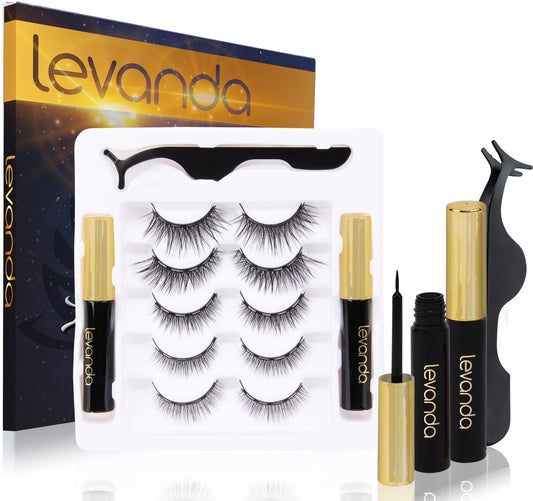 Faux cils Levanda - avec eyeliner magnétique noir - extensions de cils magnétiques - faux cils crayon magnétique et applicateur